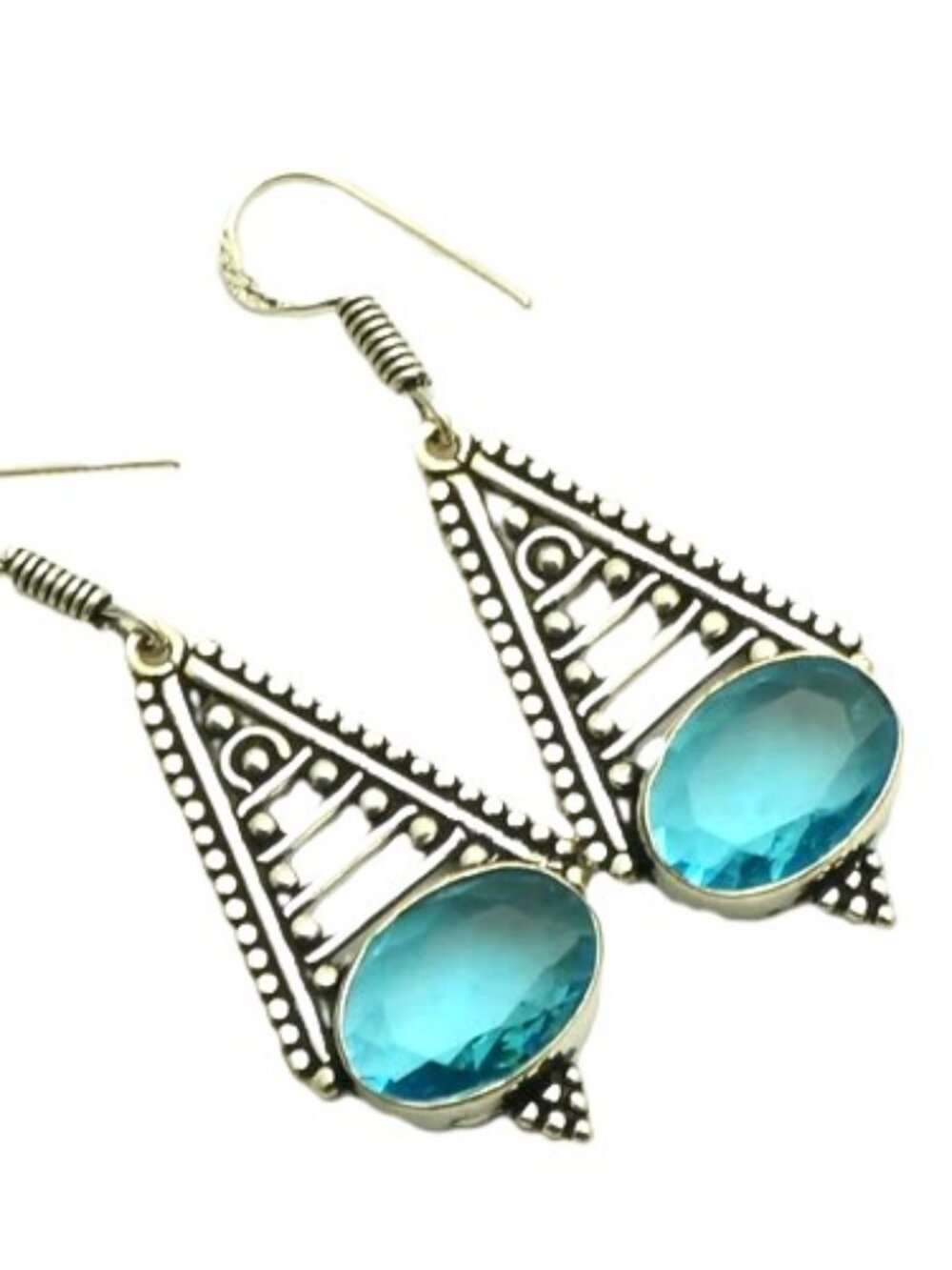 Blue Topaz Gemstone Sterling Silver Drop Dangle Earrings